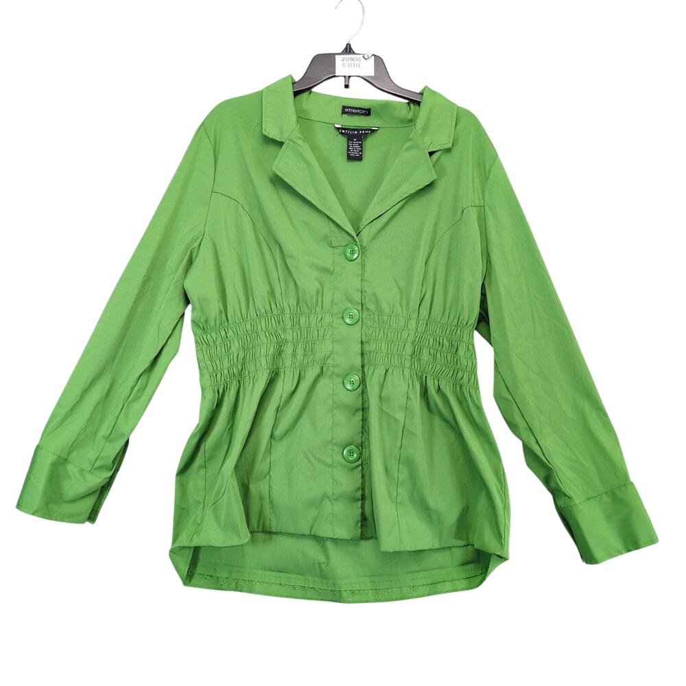 Antilia Femme Green Smocked Waist‎ Blouse Tunic Top Women's Plus Size 3X Stretch